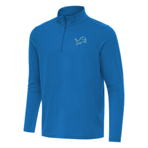 Men's Antigua Blue Detroit Lions Intent Quarter-Zip Pullover Top