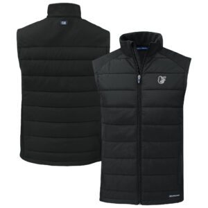 Men's Cutter & Buck Black Baltimore Orioles Evoke Hybrid Eco Softshell Recycled Full-Zip Vest