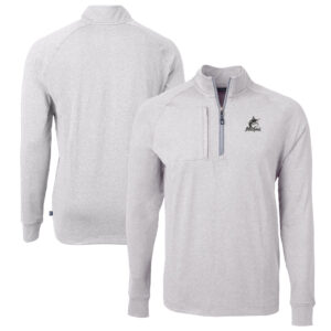 Men's Cutter & Buck Heather Gray Miami Marlins Big & Tall Adapt Eco Knit Raglan Quarter-Zip Top