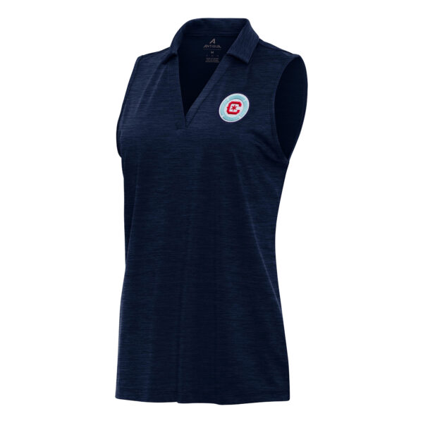 Women's Antigua Heather Navy Chicago Fire Layout Sleeveless Polo