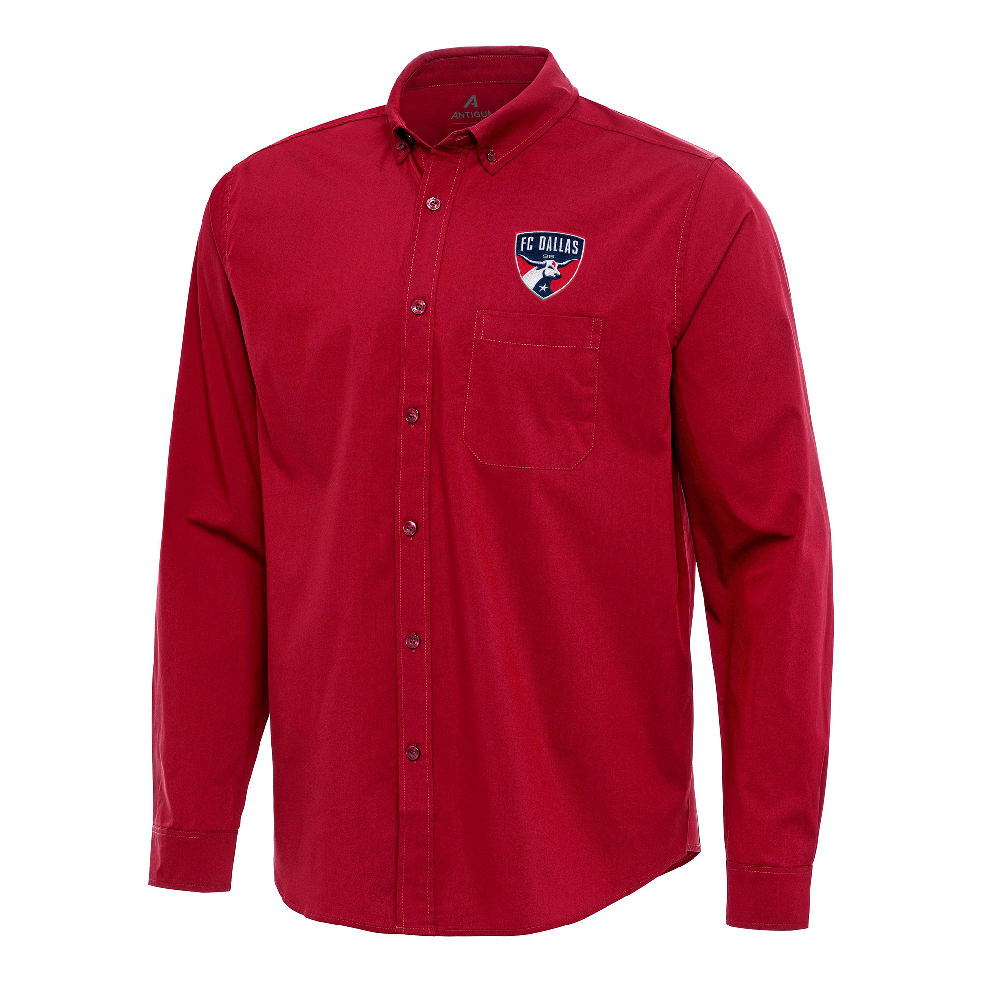 Men's Antigua Red FC Dallas Flight Woven Tri-Blend Long Sleeve Button-Down Shirt