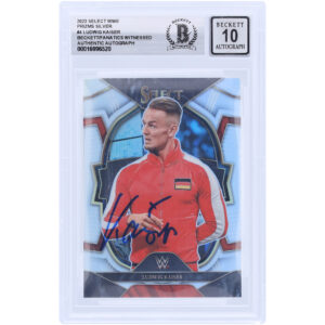 Ludwig Kaiser WWE Autographed 2023 Panini Select Silver Prizm #4 Beckett Fanatics Witnessed Authenticated 10 Card
