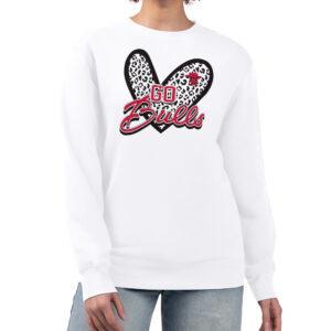 Women's G-III 4Her by Carl Banks  White Chicago Bulls Leopard Heart Fleece Pullover Sweatshirt