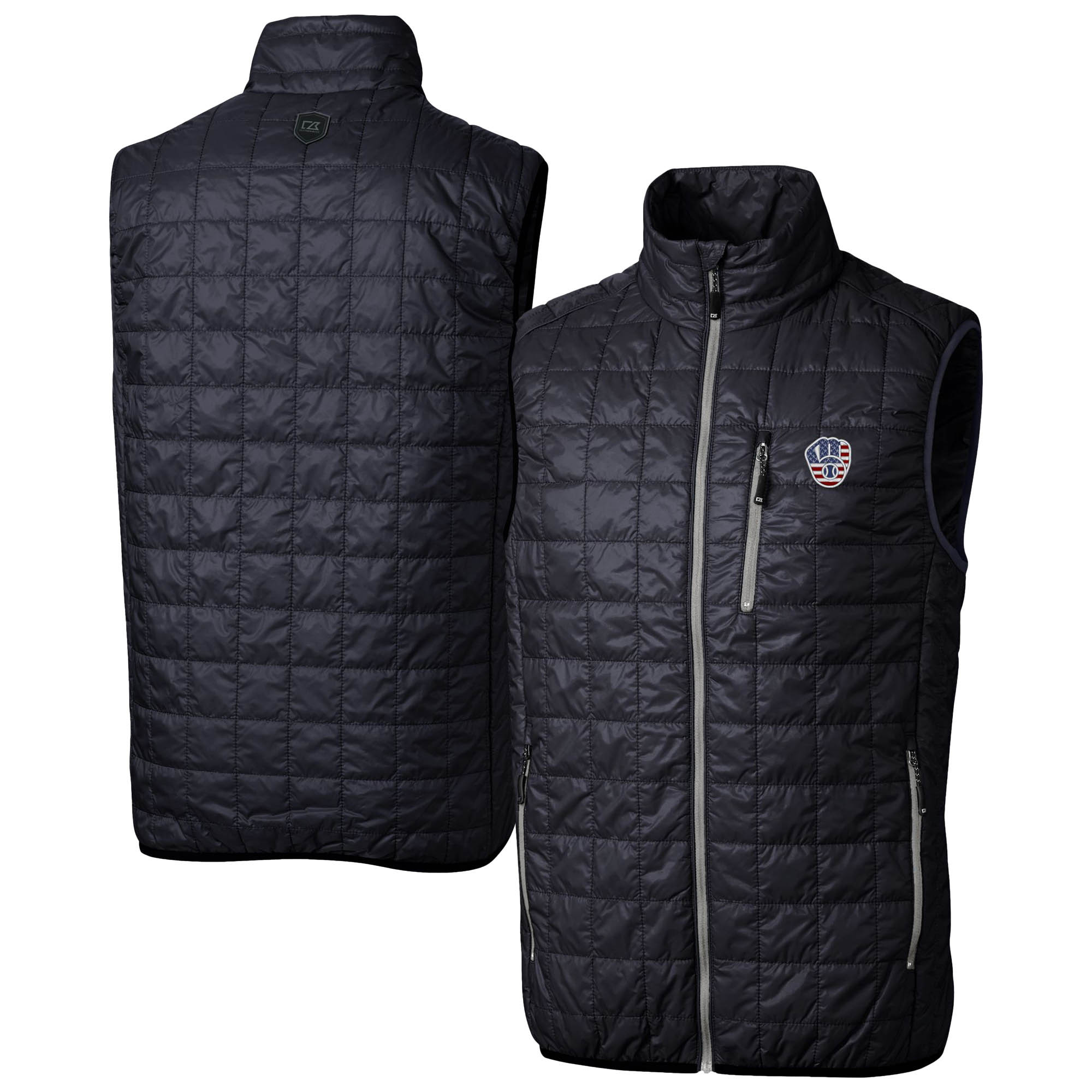 Men's Cutter & Buck Navy Milwaukee Brewers Americana Rainier PrimaLoft® Eco Insulated Full-Zip Puffer Vest