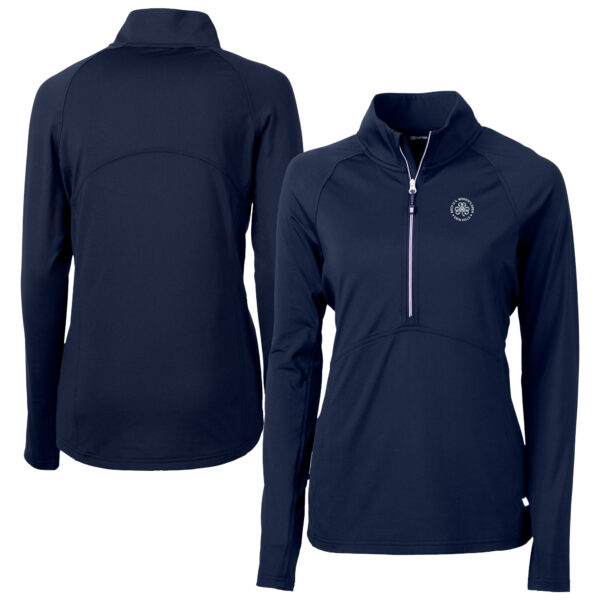 Women's 2025 U.S. Women's Open Cutter & Buck Navy Adapt Eco Knit Stretch Recycled DryTec Raglan Half-Zip Top
