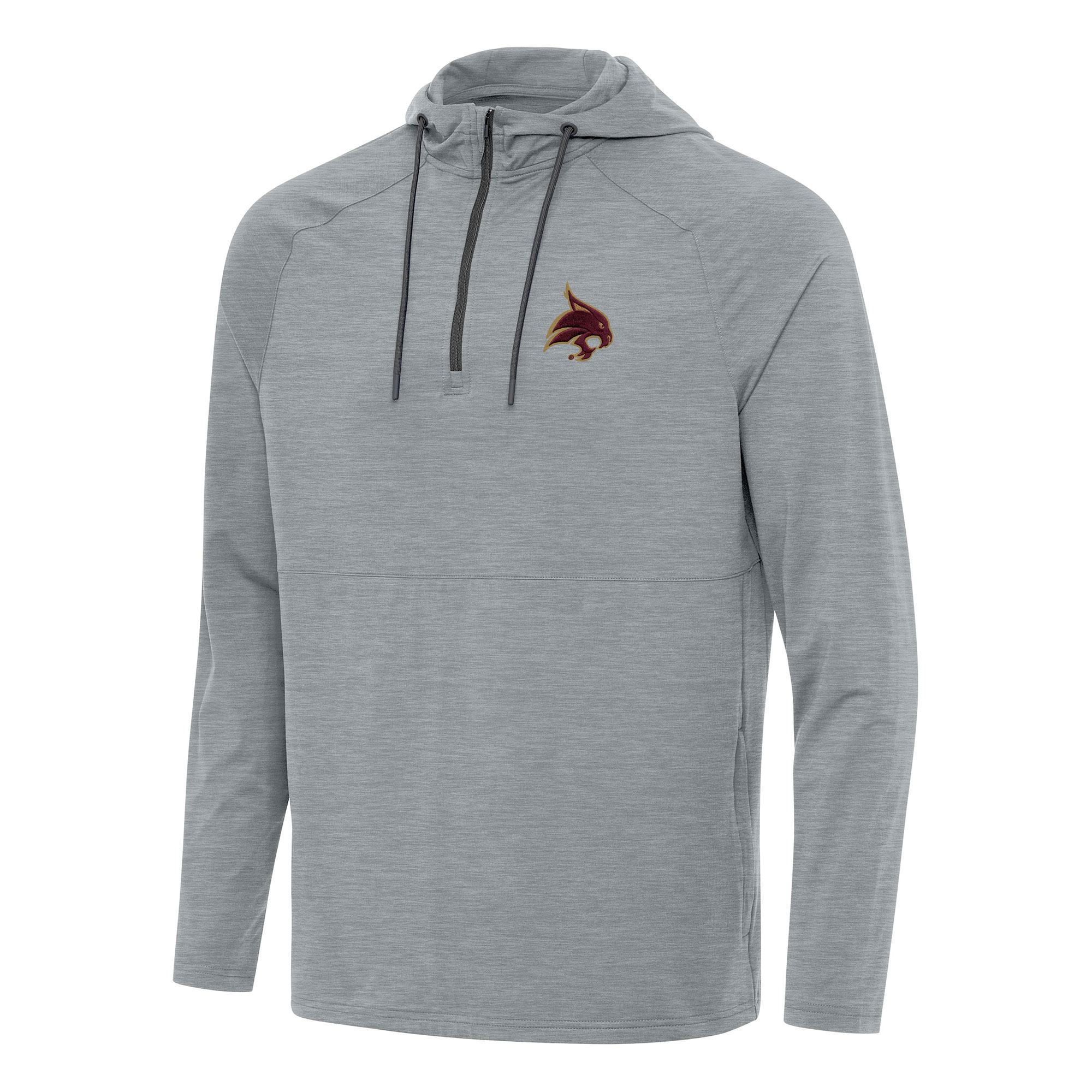 Men's Antigua Heather Gray Texas State Bobcats Spikes Raglan Quarter-Zip Hoodie