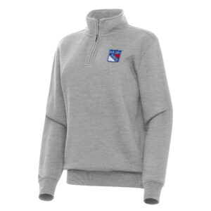 Women's Antigua Heather Gray New York Rangers Victory Quarter-Zip Sweatshirt