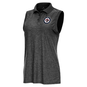 Women's Antigua  Heather Black Winnipeg Jets Recap Sleeveless Polo