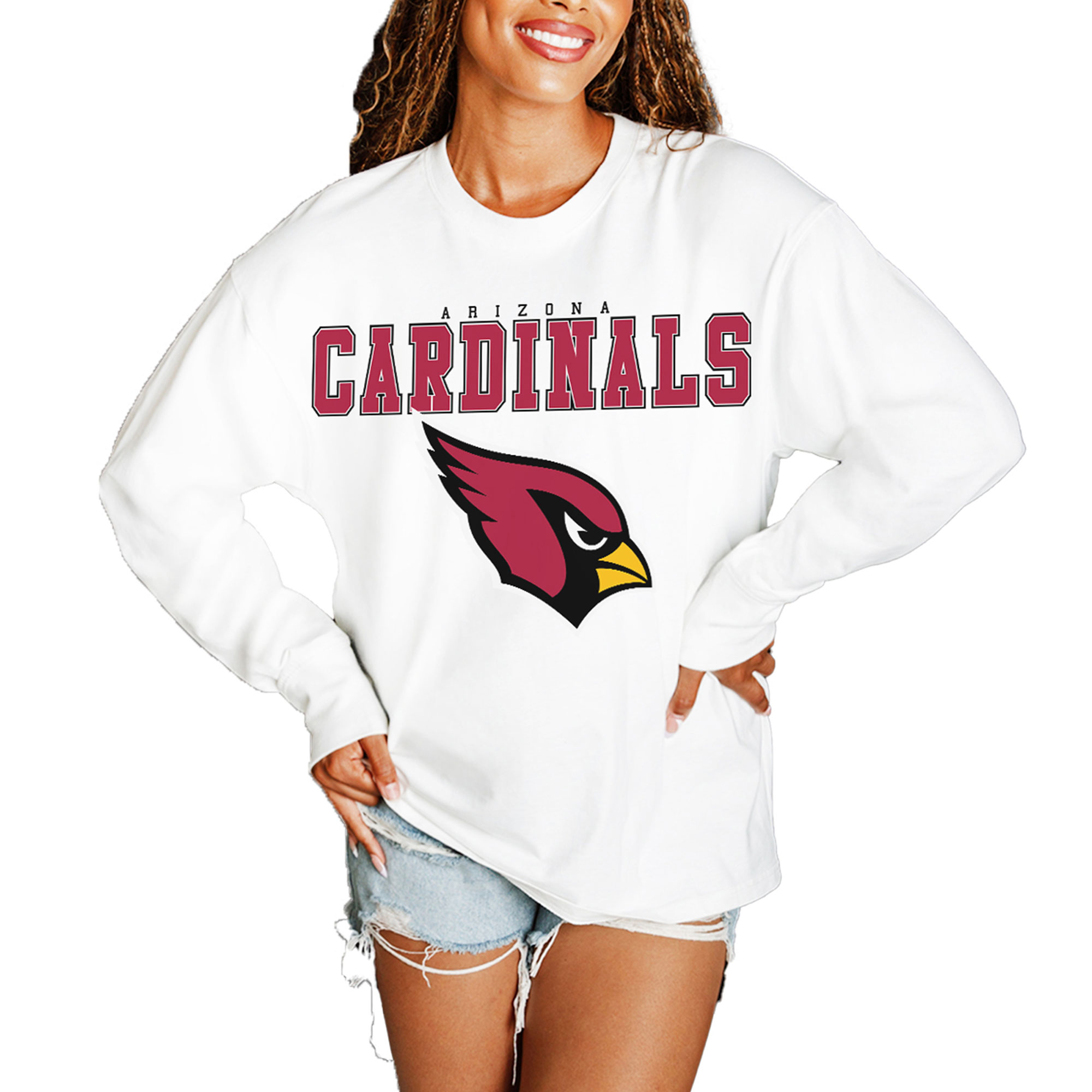 Women's Gameday Couture White Arizona Cardinals Big Goals Oversized Long Sleeve T-Shirt