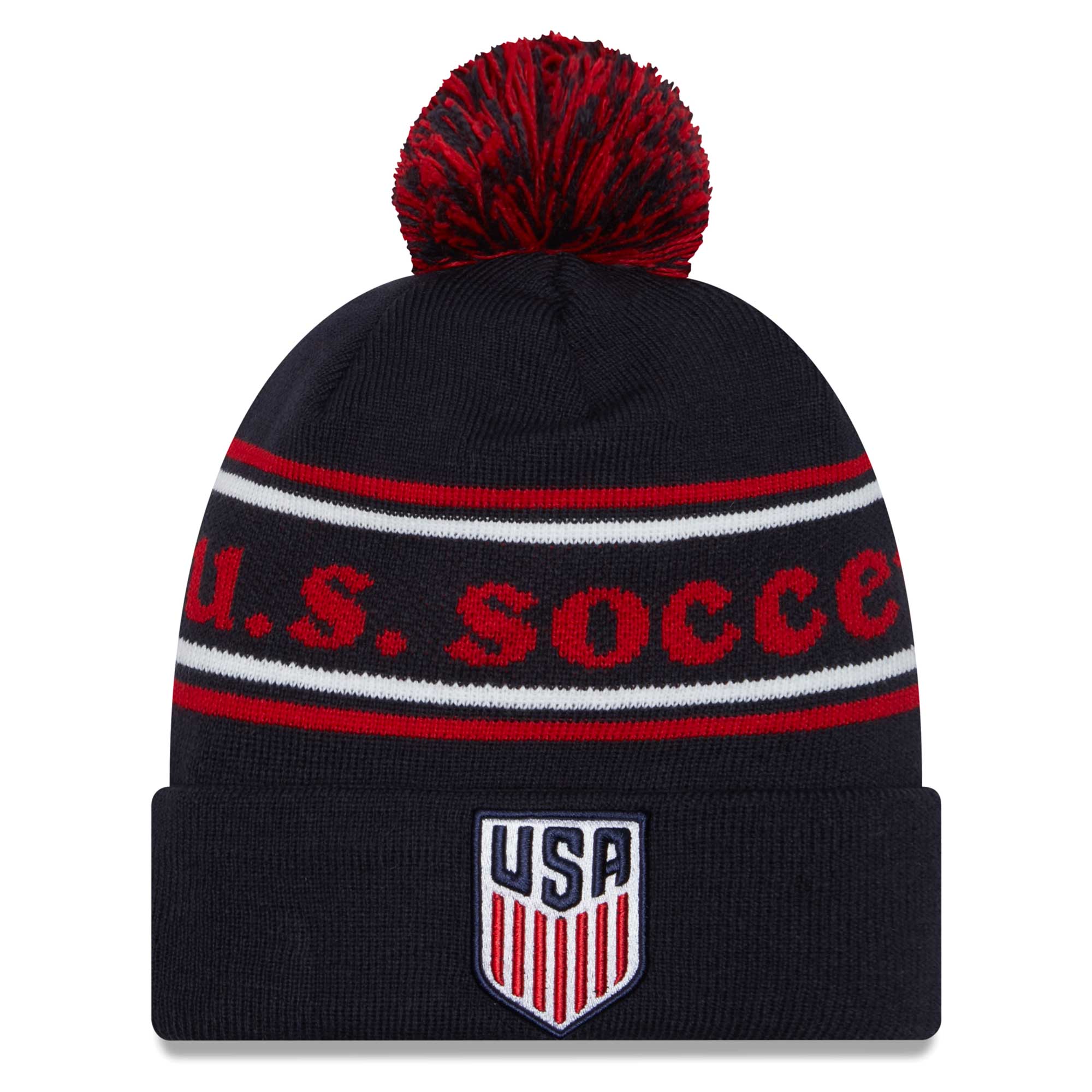 Men's New Era Navy USMNT Marquee Cuffed Knit Hat with Pom - Image 2
