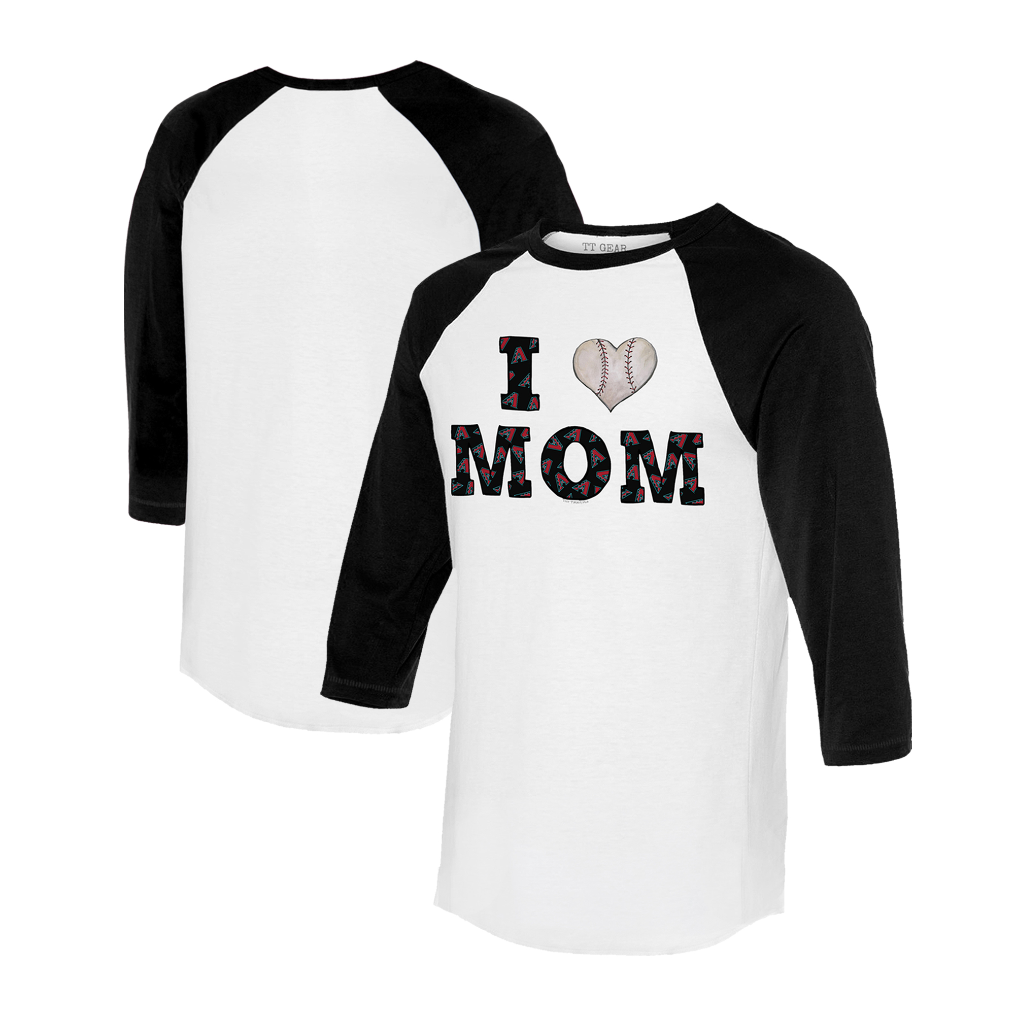 Women's Tiny Turnip White/Black Arizona Diamondbacks I Love Mom 3/4-Sleeve Raglan T-Shirt - Image 2