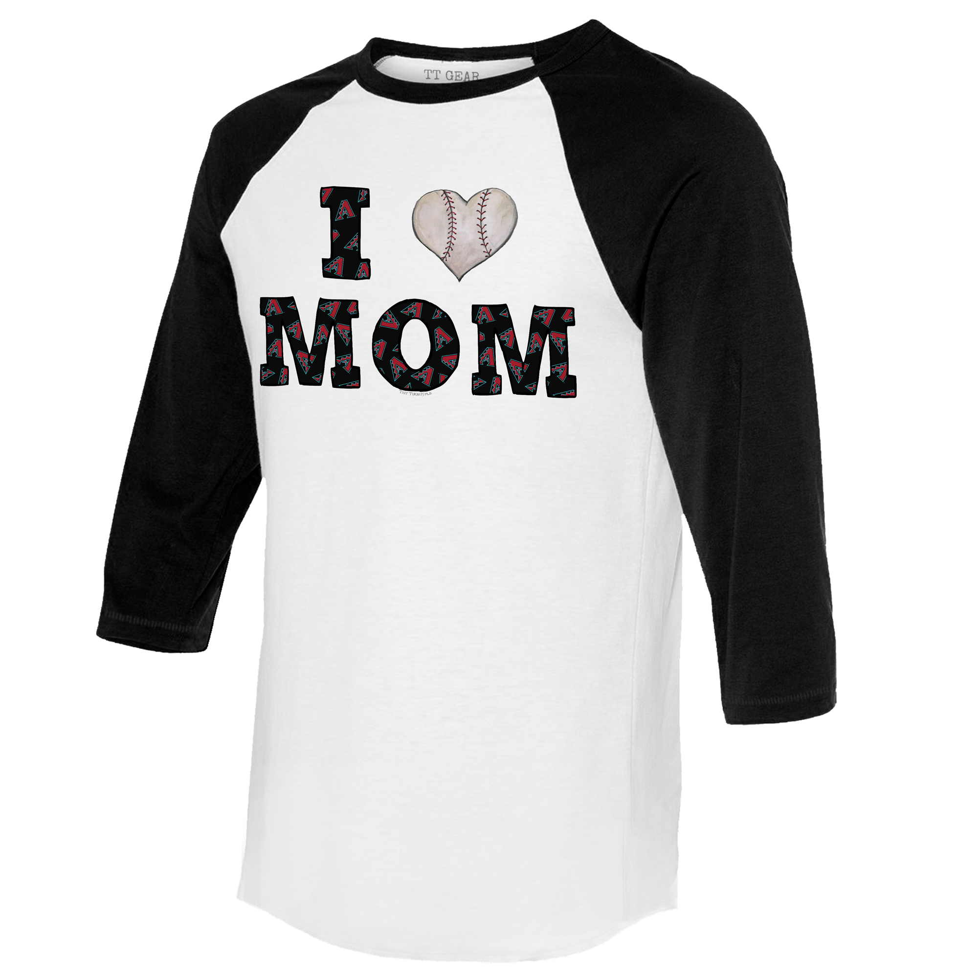 Women's Tiny Turnip White/Black Arizona Diamondbacks I Love Mom 3/4-Sleeve Raglan T-Shirt - Image 3