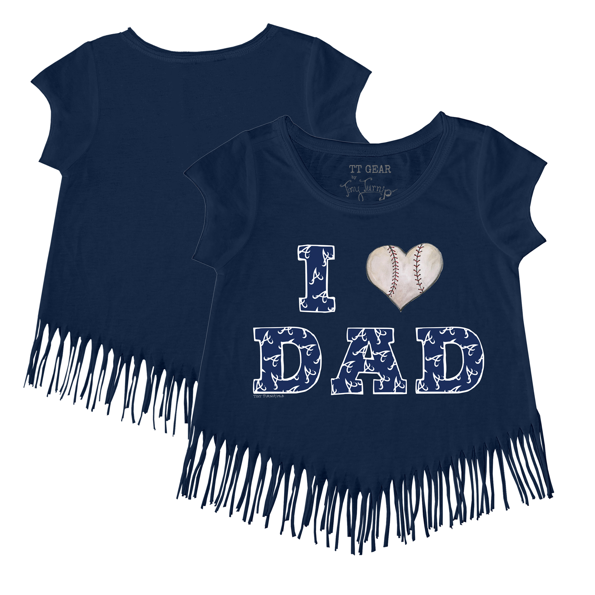 Girls Youth Tiny Turnip Navy Atlanta Braves I Love Dad Fringe T-Shirt - Image 2