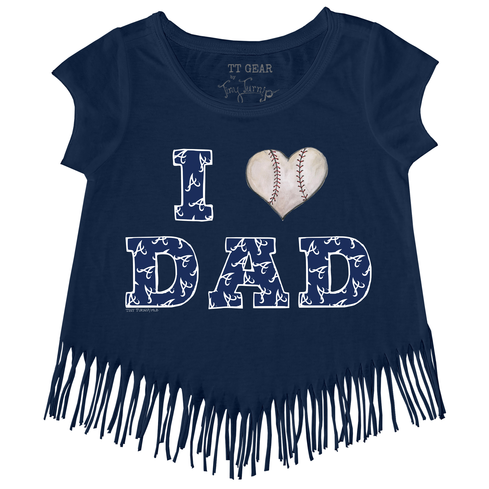 Girls Youth Tiny Turnip Navy Atlanta Braves I Love Dad Fringe T-Shirt - Image 3