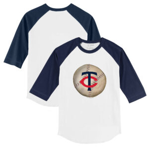 Youth Tiny Turnip White/Navy Minnesota Twins Stitched Baseball 3/4-Sleeve Raglan T-Shirt