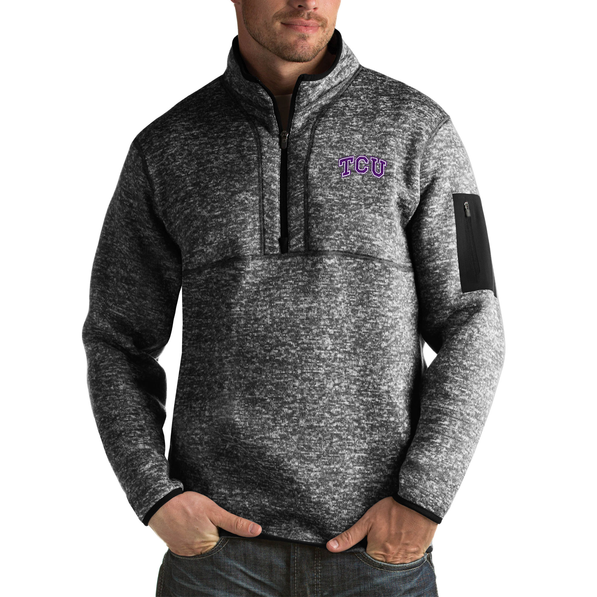Men's Antigua Black TCU Horned Frogs Fortune Big & Tall Quarter-Zip Pullover Jacket