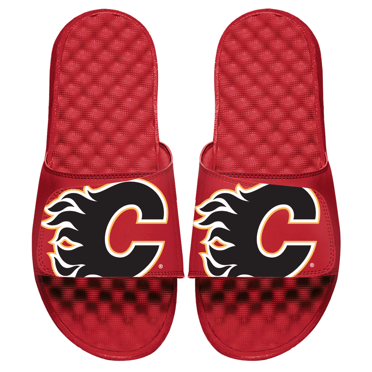Men's ISlide Red Calgary Flames Blown Up Logo Slide Sandals