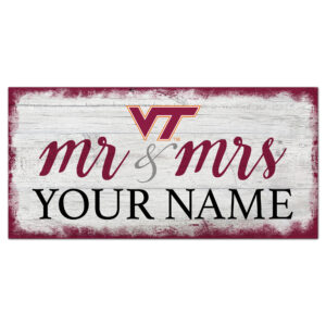 Virginia Tech Hokies 6" x 12" Personalized Mr. & Mrs. Script Sign