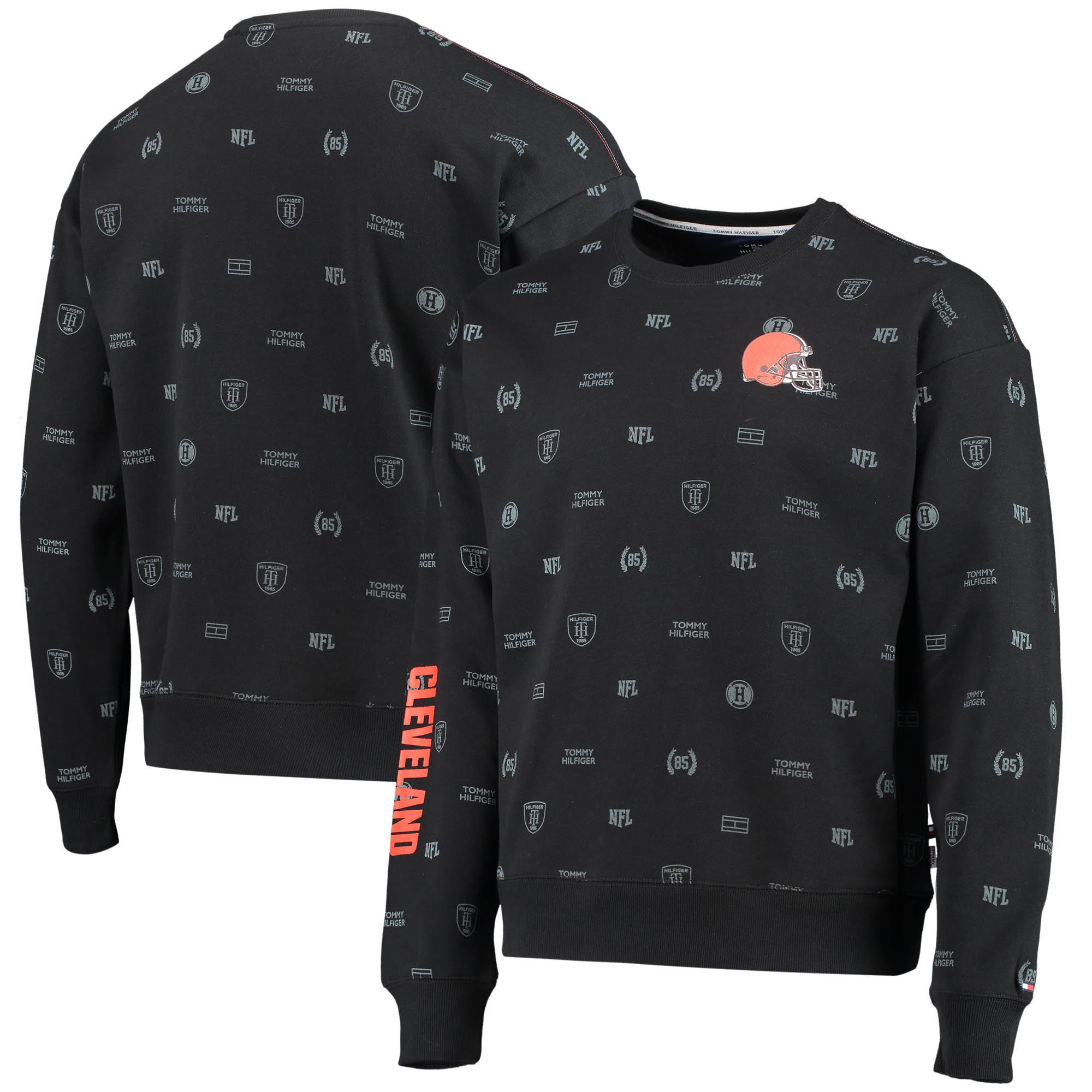 Men's Tommy Hilfiger Black Cleveland Browns Reid Graphic Pullover Sweatshirt
