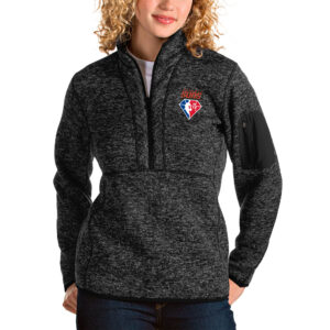 Women's Antigua Heathered Black Phoenix Suns NBA 75th Anniversary Fortune Quarter-Zip Pullover Jacket