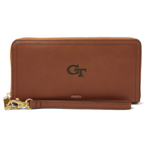 Women's Fossil Brown Georgia Tech Yellow Jackets Leather Logan RFID Zip Around Clutch