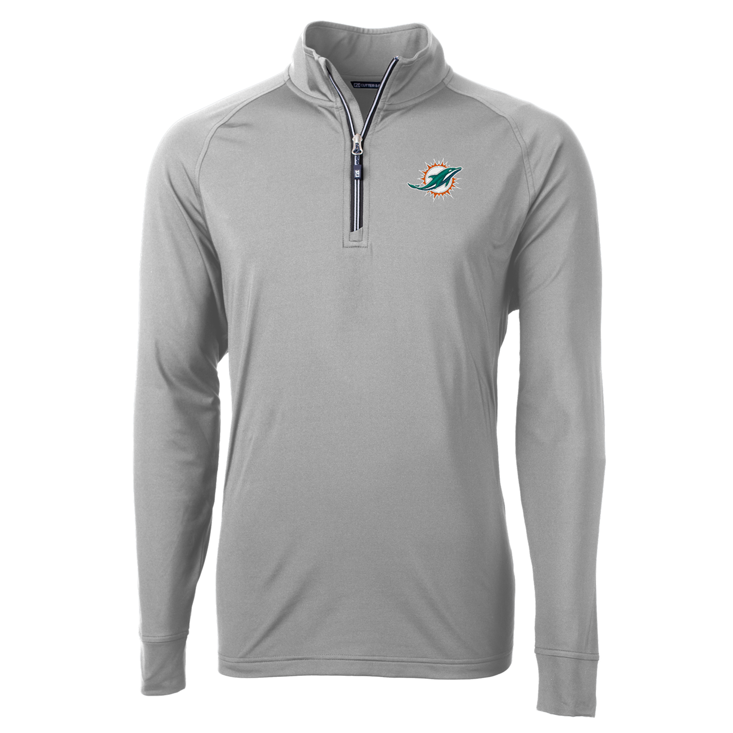 Men's Cutter & Buck Gray Miami Dolphins Adapt Eco Knit Quarter-Zip Pullover Jacket