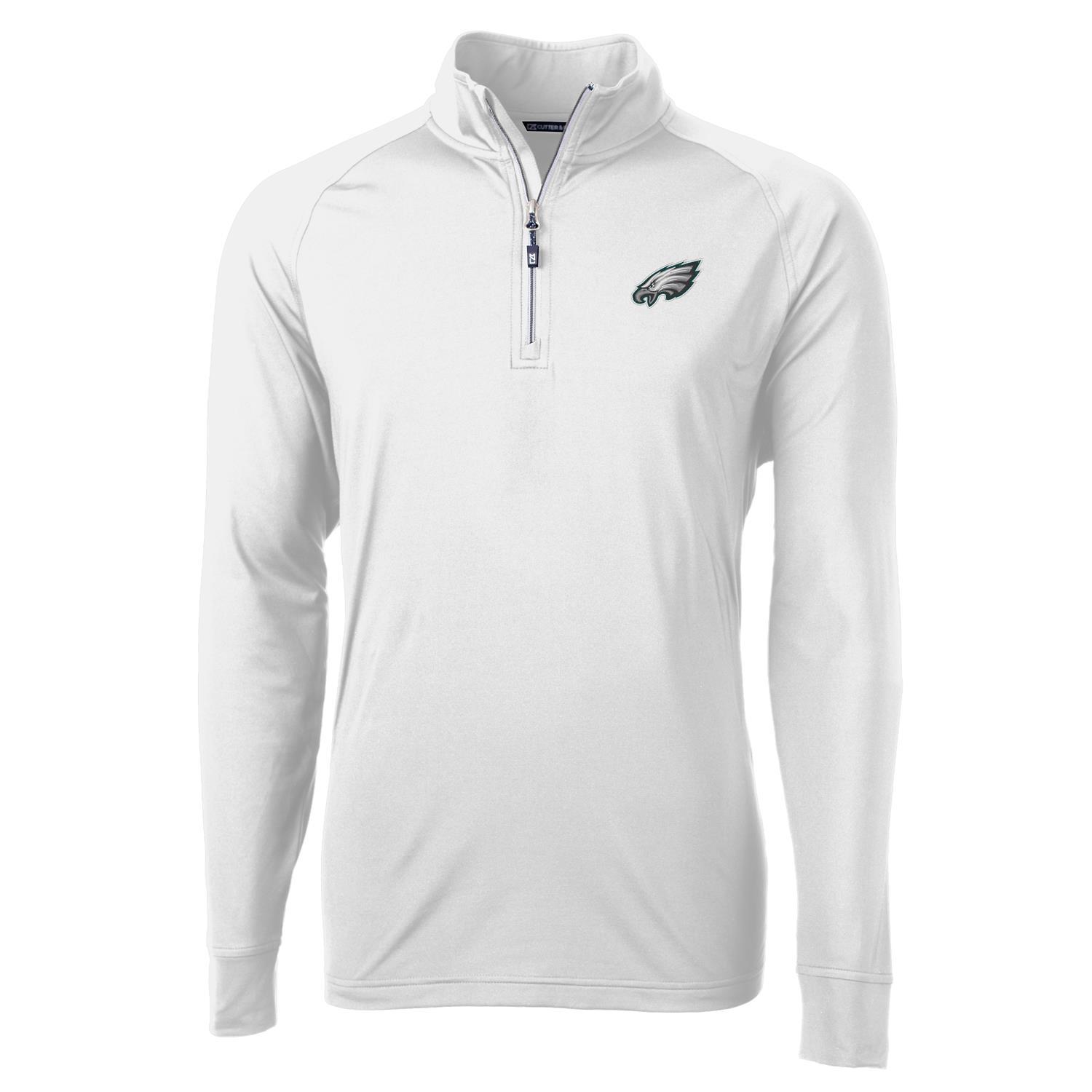 Men's Cutter & Buck White Philadelphia Eagles Adapt Eco Knit Quarter-Zip Pullover Jacket