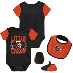 Newborn & Infant Black/Orange Cincinnati Bengals Little Champ Three-Piece Bodysuit Bib & Booties Set