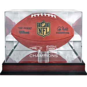 New England Patriots Super Bowl XXXVIII Champions Mahogany Football Logo Display Case