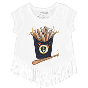 Girls Youth Tiny Turnip White Milwaukee Brewers Hot Bats Fringe T-Shirt