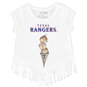 Girls Youth Tiny Turnip White Texas Rangers Triple Scoop Fringe T-Shirt