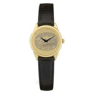 Women's Gold Phillips Exeter Academy Big Red Medallion Black Leather Wristwatch