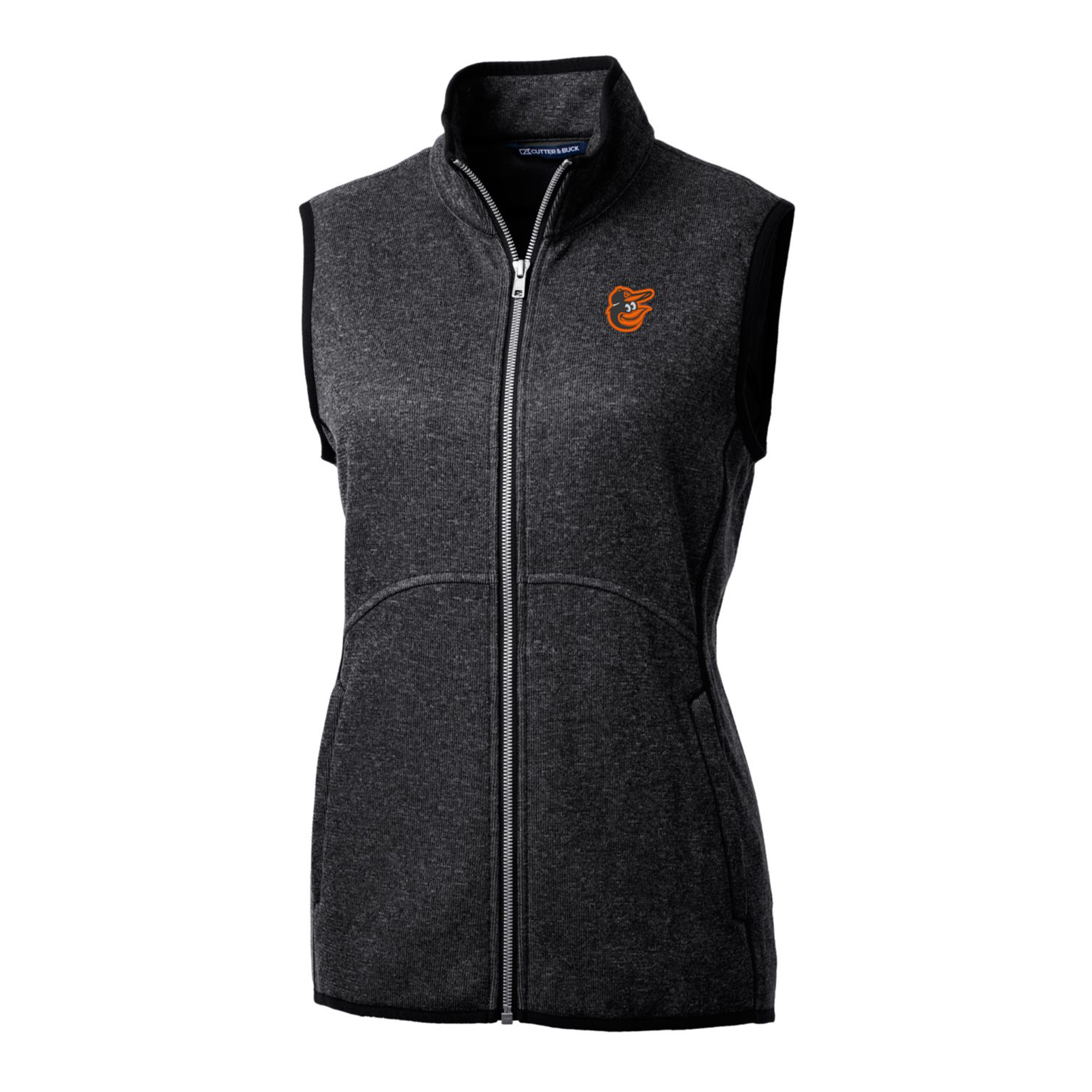 Women's Cutter & Buck Heathered Charcoal Baltimore Orioles Mainsail Sweater-Knit Full-Zip Vest - Image 6