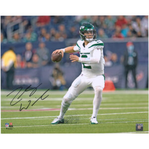 Zach Wilson New York Jets Autographed 16" x 20" White Jersey Throwing Photograph