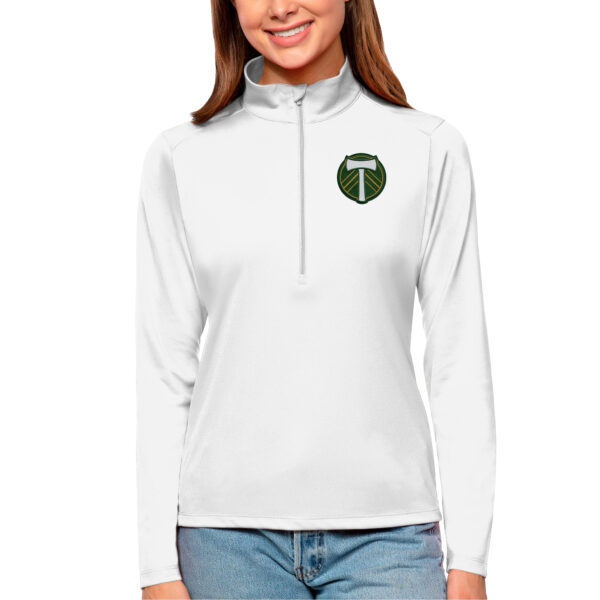 Women's Antigua White Portland Timbers Tribute Quarter-Zip Pullover Top