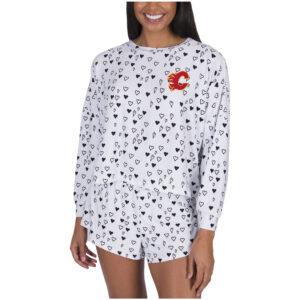 Women's Concepts Sport White Calgary Flames Epiphany Long Sleeve Top & Shorts Set