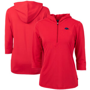 Women's Cutter & Buck Red Baltimore Ravens Virtue Eco Pique 3/4 Sleeve Half-Zip Pullover Hoodie