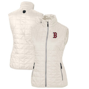 Women's Cutter & Buck Cream Boston Red Sox Rainier PrimaLoft Eco Full-Zip Puffer Vest