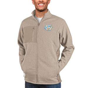 Men's Antigua Oatmeal Southern University Jaguars Course Full-Zip Jacket