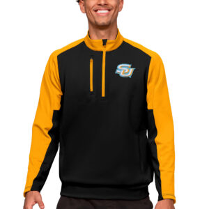 Men's Antigua Black/Gold Southern University Jaguars Team Quarter-Zip Pullover Top