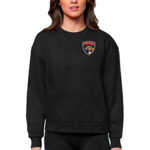 Women's Antigua Black Florida Panthers Primary Logo Victory Crewneck Pullover Sweatshirt