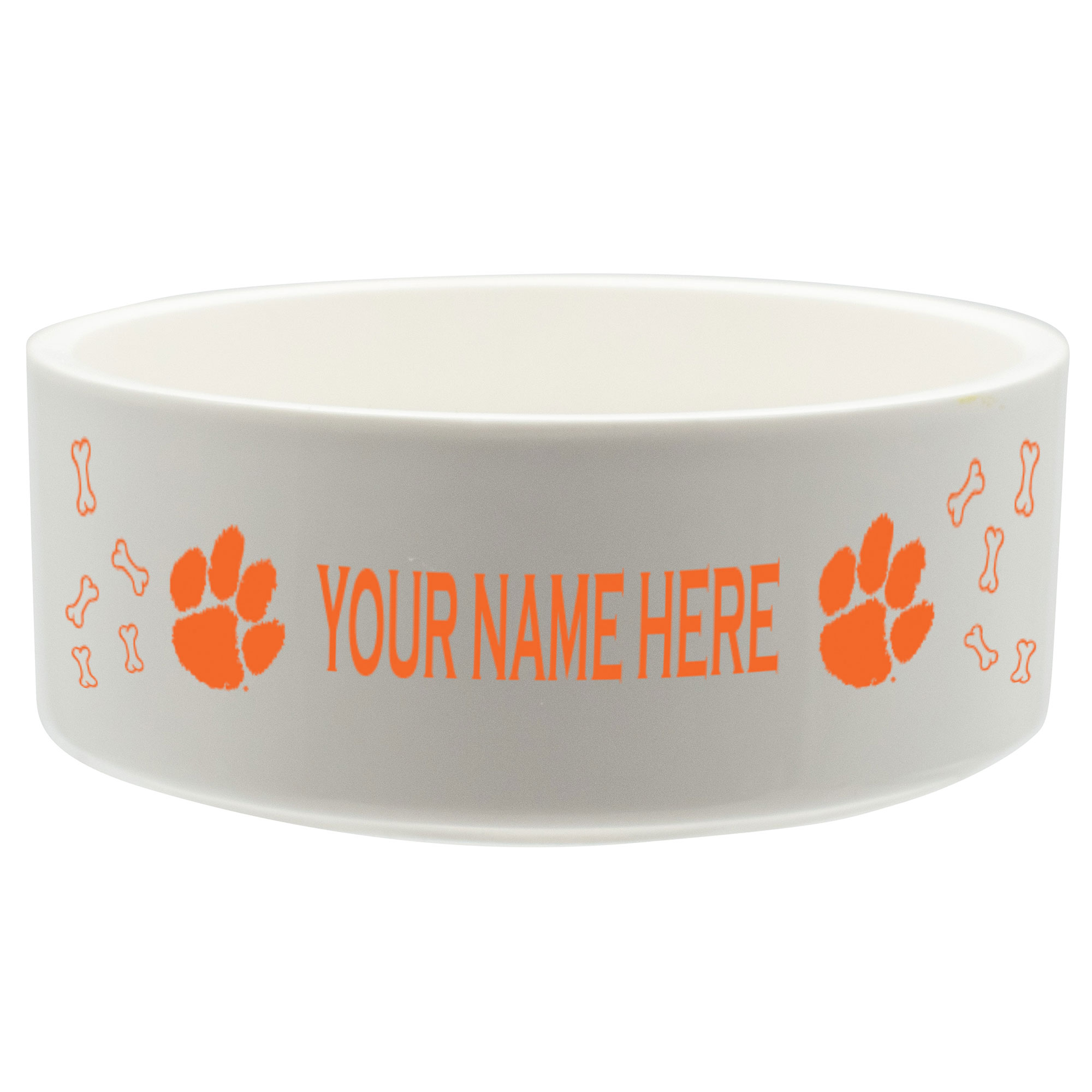 White Clemson Tigers 20oz. Personalized Pet Bowl