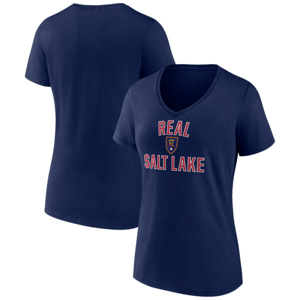 Women's Navy Real Salt Lake Victory Arch Logo V-Neck T-Shirt
