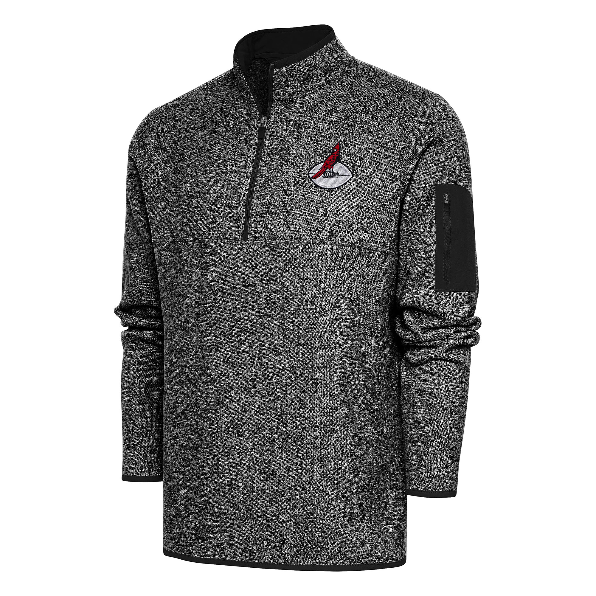 Men's Antigua Heather Black Arizona Cardinals Throwback Fortune Quarter-Zip Pullover Jacket