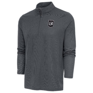 Men's Antigua Heather Charcoal LAFC Brushed Metallic Logo Epic Quarter-Zip Pullover Top