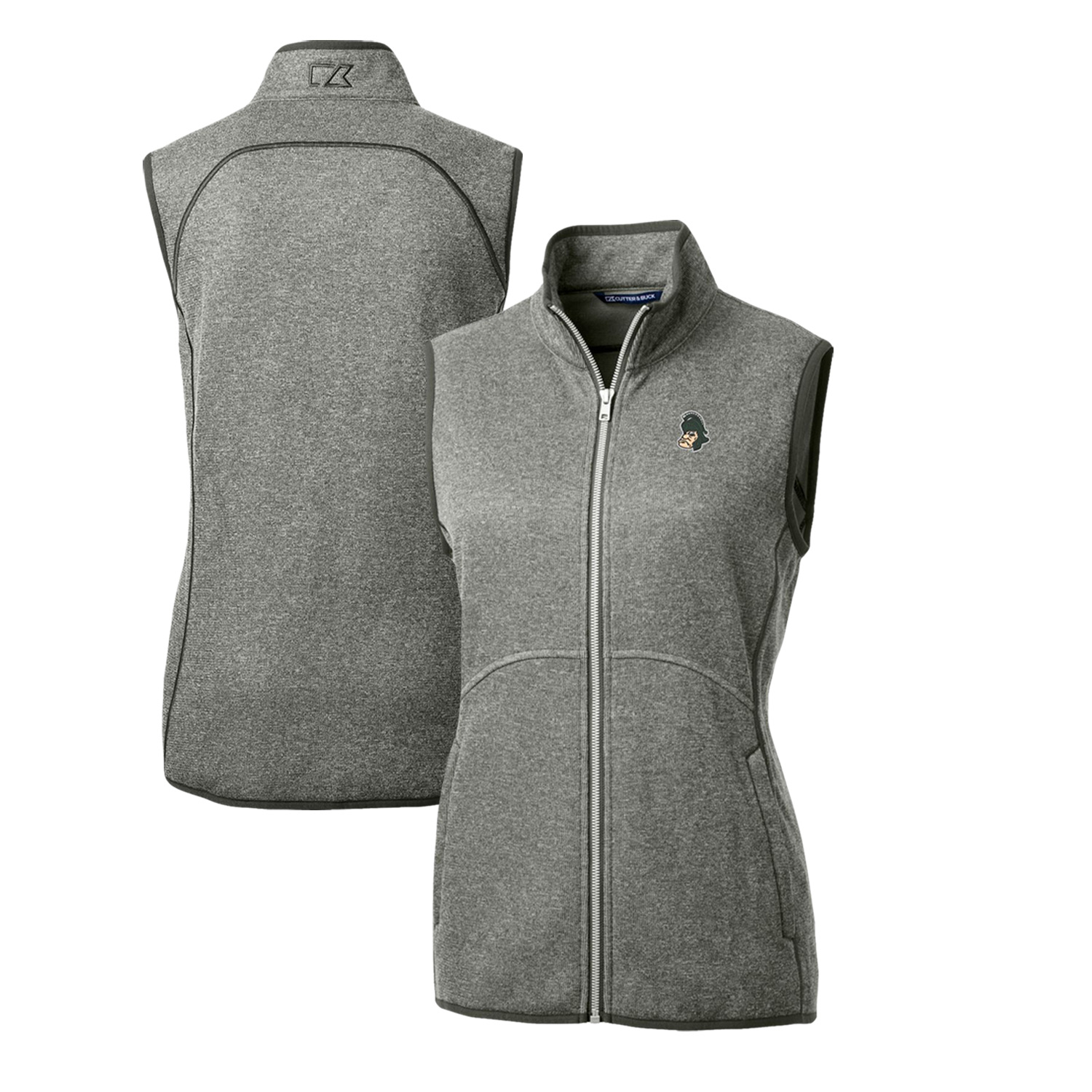 Women's Cutter & Buck Heather Gray Michigan State Spartans Mainsail Basic Sweater-Knit Full-Zip Vest - Image 2