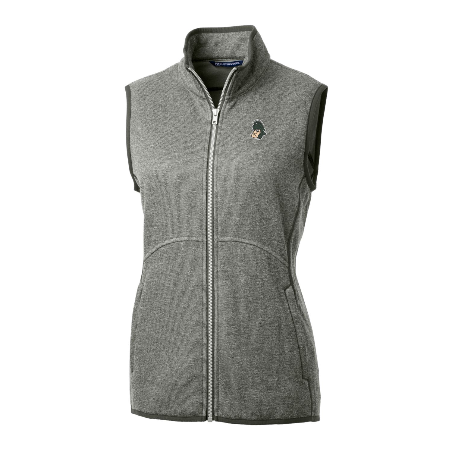 Women's Cutter & Buck Heather Gray Michigan State Spartans Mainsail Basic Sweater-Knit Full-Zip Vest - Image 6