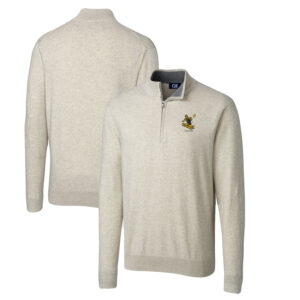 Men's Cutter & Buck Oatmeal Pittsburgh Steelers Throwback Logo Lakemont Tri-Blend Big & Tall Quarter-Zip Pullover Sweater