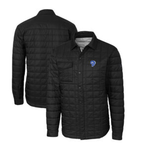Men's Cutter & Buck Black Los Angeles Rams Throwback Logo Big & Tall Rainier PrimaLoft Eco Insulated Quilted Button-Up Shacket