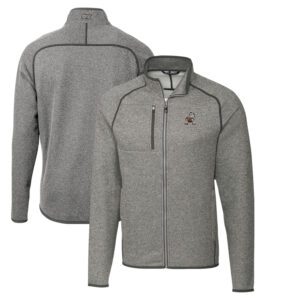 Men's Cutter & Buck Heather Gray Cleveland Browns Throwback Logo Mainsail Sweater-Knit Full-Zip Jacket